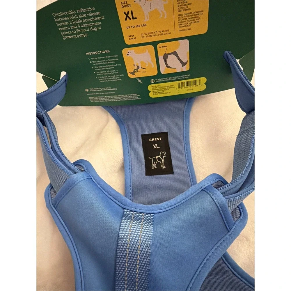 Boots & Barkley Reflective Adjustable Comfort Dog Harness - XL - Blue